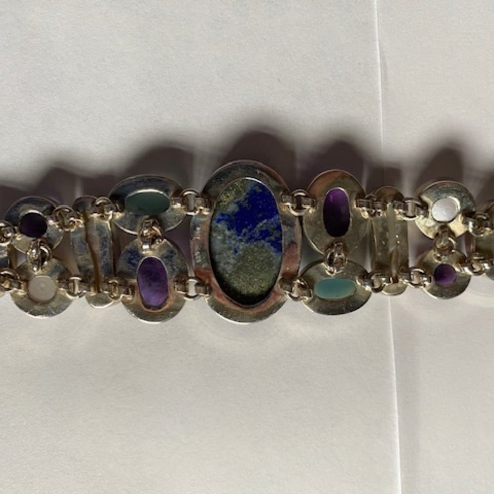 Sterling Silver Statement Bracelet With Semi-Prec… - image 5